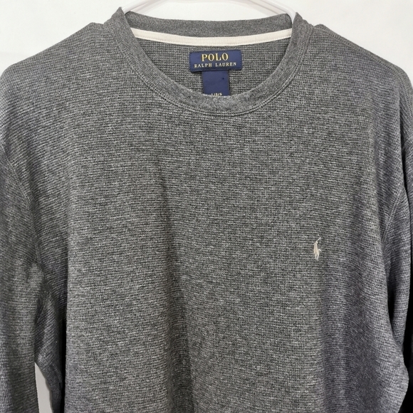 Polo Ralph Lauren Charcoal Thermal Waffle Knit Pony Logo Sweater Size L - Picture 3 of 6